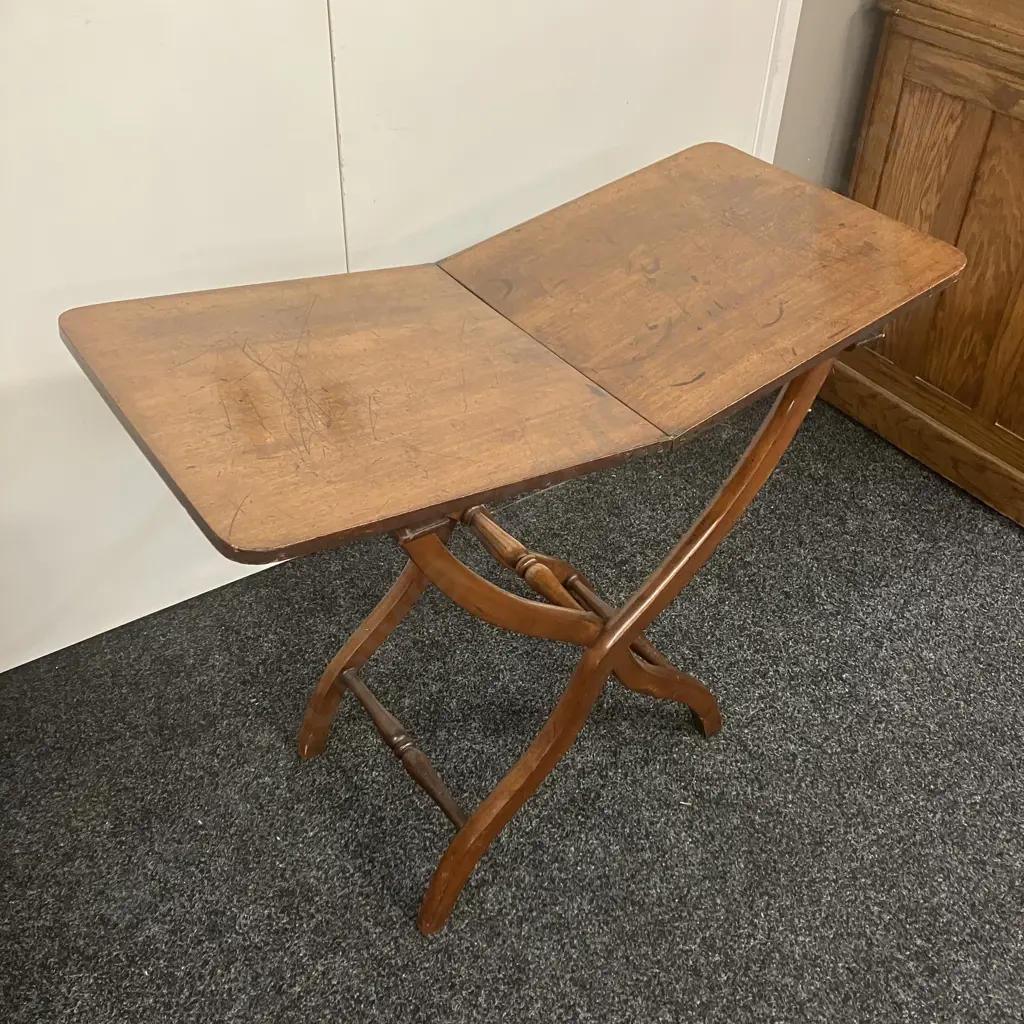 Antique Victorian Mahogany Folding Coaching Table. H72 W90 D43cm Image 1++