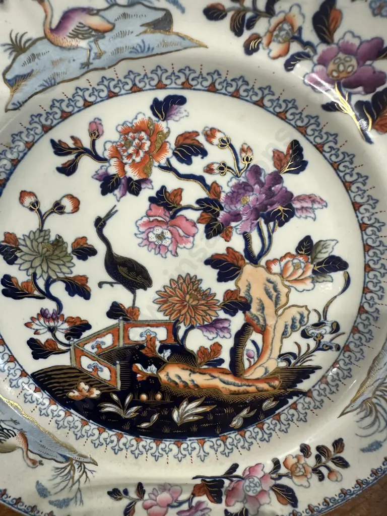 Antique 1805-1820 Davenport Hand Painted Chinoiserie Style With A Stork Motif Dia23cm. Image 1++