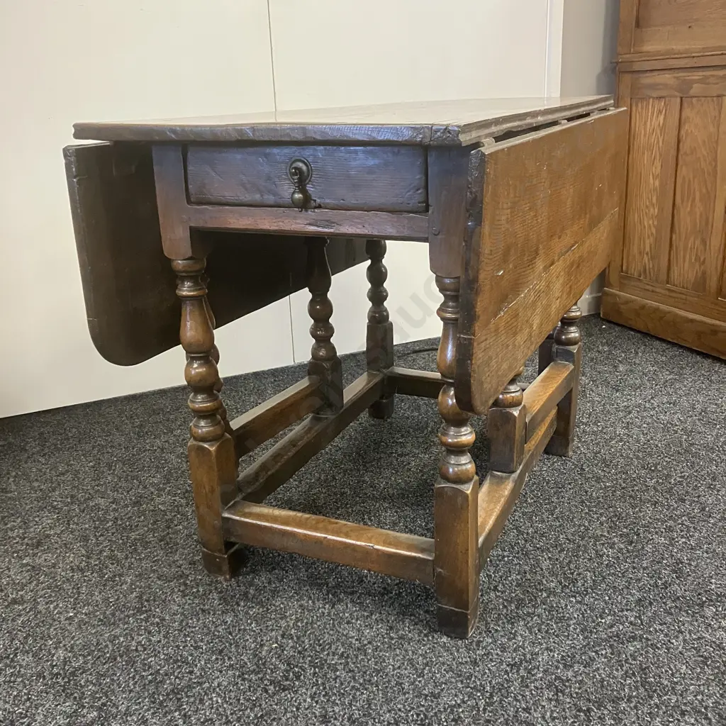 Antique English George II Period Oak Double Gateleg Table With Drawer Image 1++