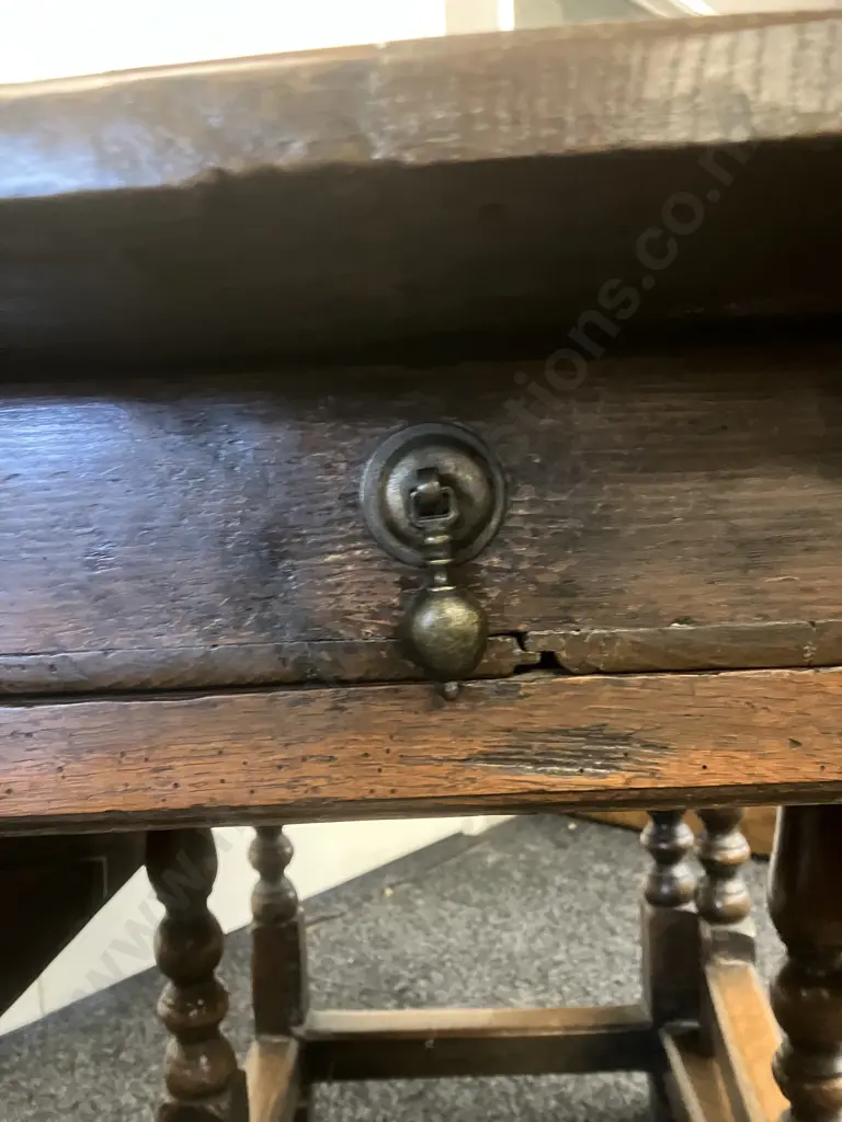 Antique English George II Period Oak Double Gateleg Table With Drawer Image 1++