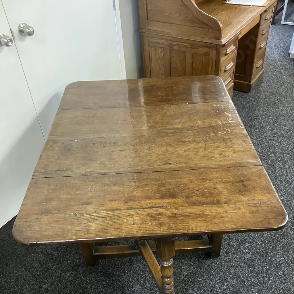 Antique English George II Period Oak Double Gateleg Table With Drawer Image 1++