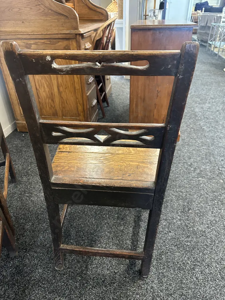 Antique Georgian Oak Set Of Three Dining Chairs  Image 1++