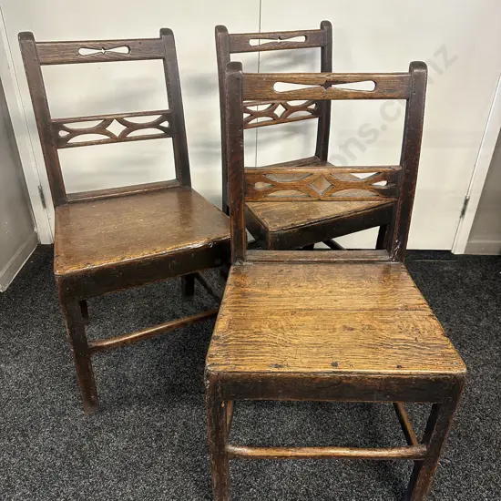 Antique Georgian Oak Set Of Three Dining Chairs 