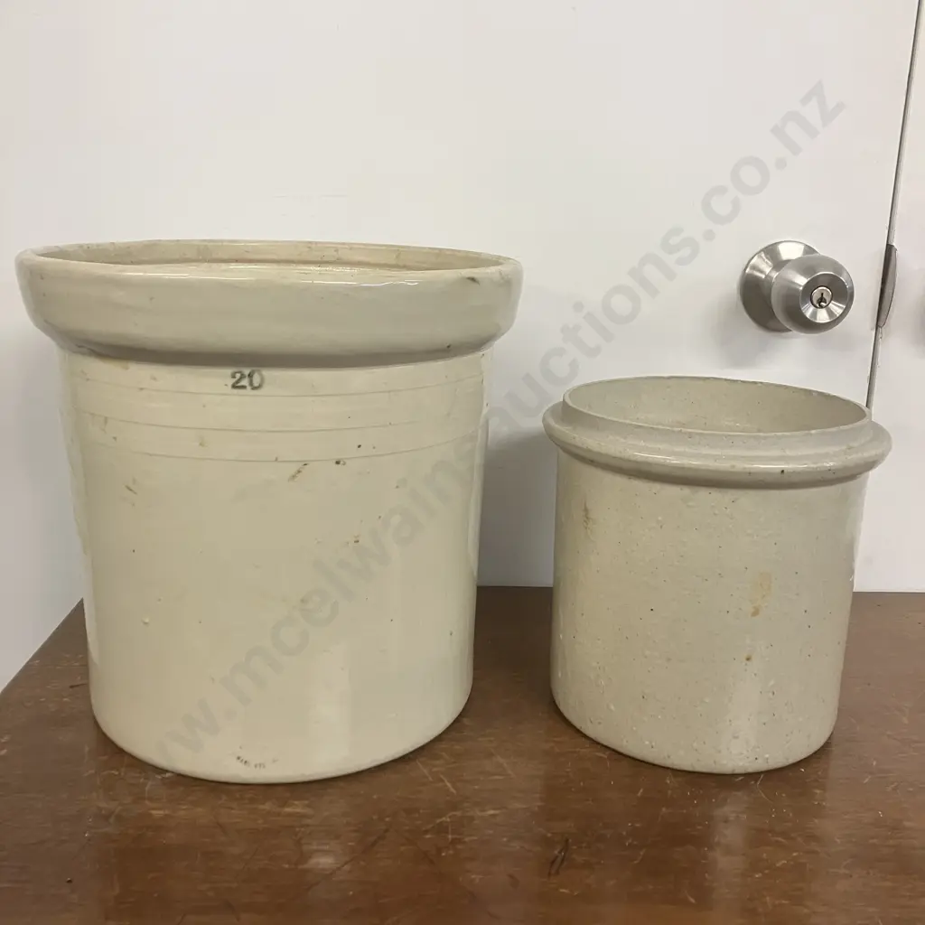 Vintage Stoneware Crocks - 26cm & Timaru Potteries 19cm Image 1++