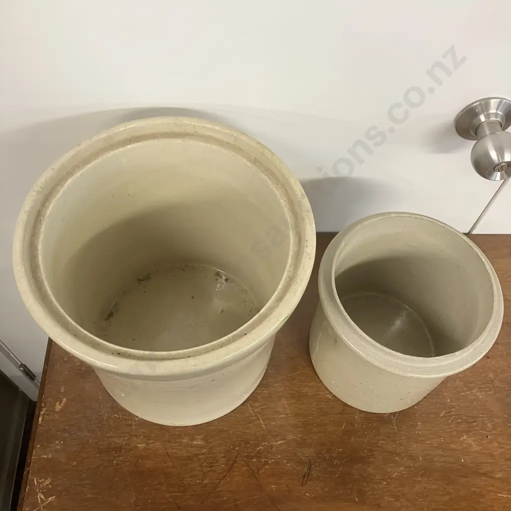 Vintage Stoneware Crocks - 26cm & Timaru Potteries 19cm Image 1++