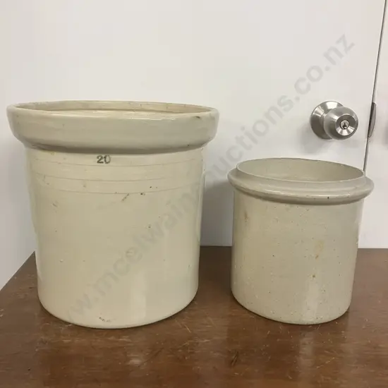 Vintage Stoneware Crocks - 26cm & Timaru Potteries 19cm