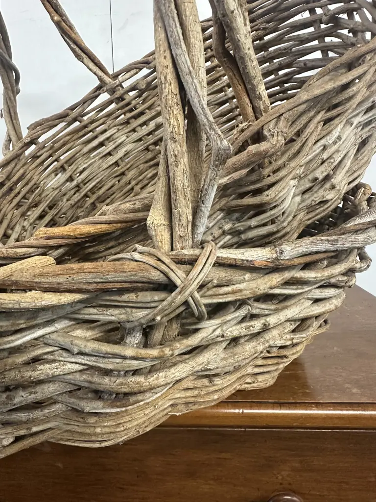 Pair Of Large Doubled Handled Wicker Baskets. 21 x 63cm Image 1++