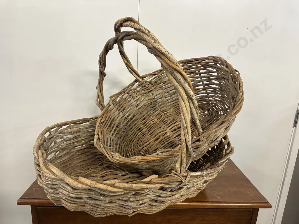 Pair Of Large Doubled Handled Wicker Baskets. 21 x 63cm Image 1++