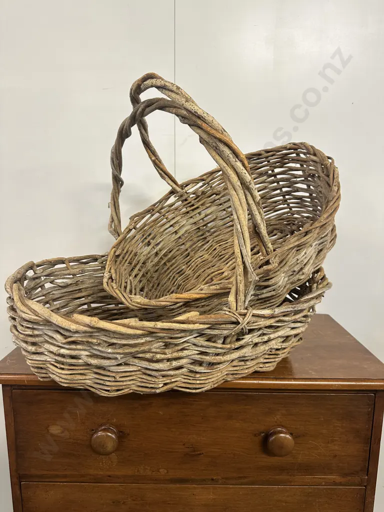 Pair Of Large Doubled Handled Wicker Baskets. 21 x 63cm Image 1++