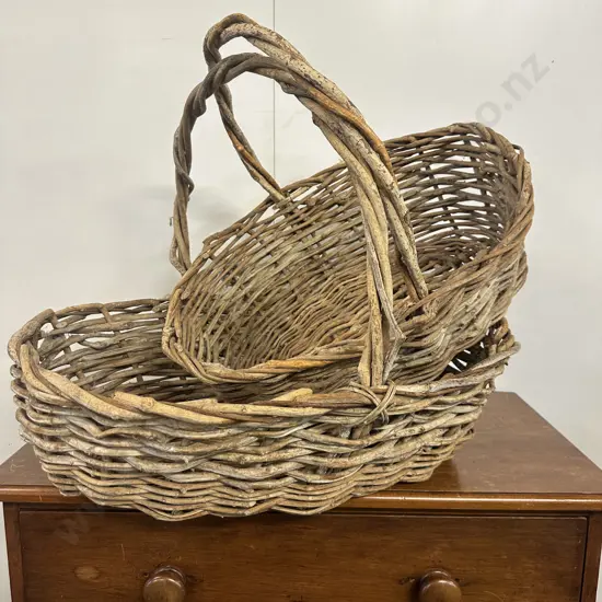 Pair Of Large Doubled Handled Wicker Baskets. 21 x 63cm