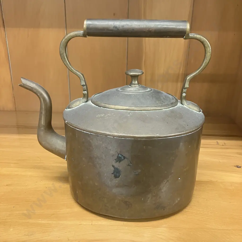 Antique French Copper Tea Kettle with Brass Finial and Gooseneck Spout. 22 x 23cm Image 1++
