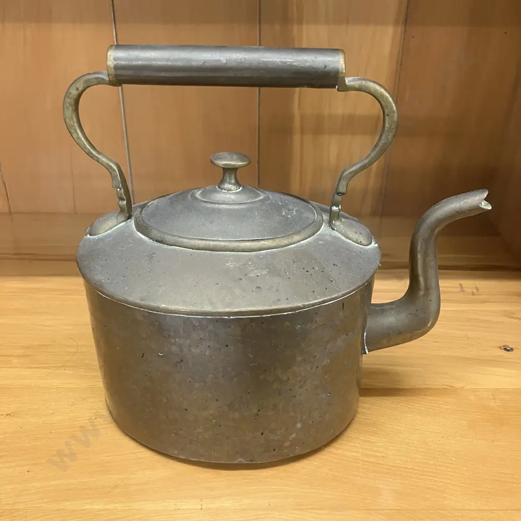 Antique French Copper Tea Kettle with Brass Finial and Gooseneck Spout. 22 x 23cm Image 1++