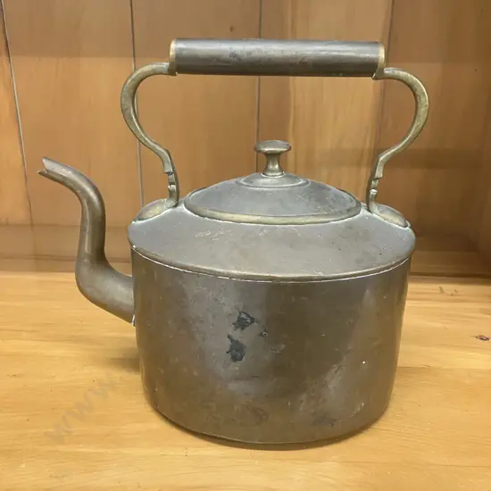 Antique French Copper Tea Kettle with Brass Finial and Gooseneck Spout. 22 x 23cm