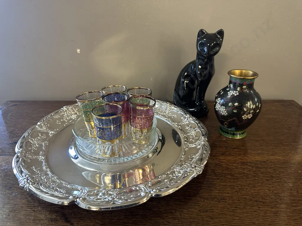 Vintage Cloisonne Vase, Silverware, Coloured Glasses Etc Image 1++