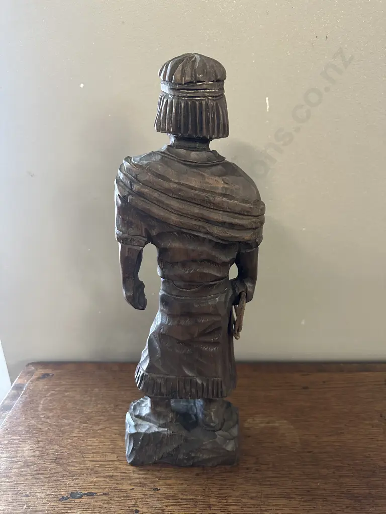 Vintage Wooden Carved Sculpture Of Man Holding A Rope Or Whip H39cm. Image 1++