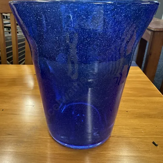 Blenko Style Vase In Colbalt Blue H22.5cm.