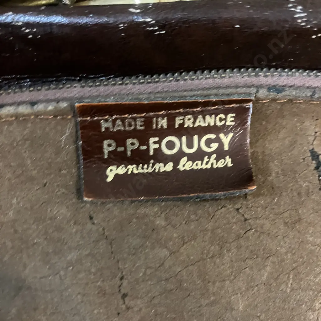 Vintage French P-P-Fougy Genuine Brown Leather Compact Briefcase Doctors Bag With Key Image 1++