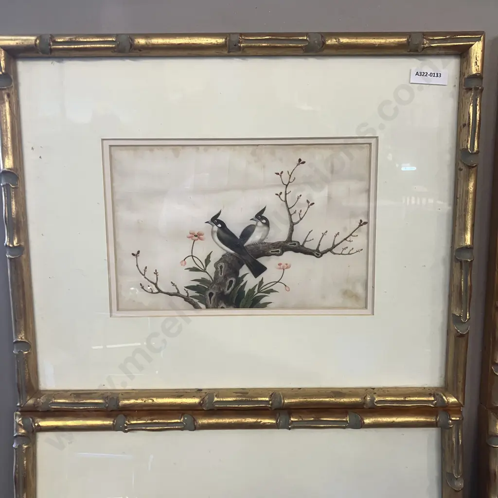 Set of Four Canton Paintings On Pith Paper - Pairs of Birds & Fauna China, Mid 19th Century? 33 x 41cm (As Found) Image 1++