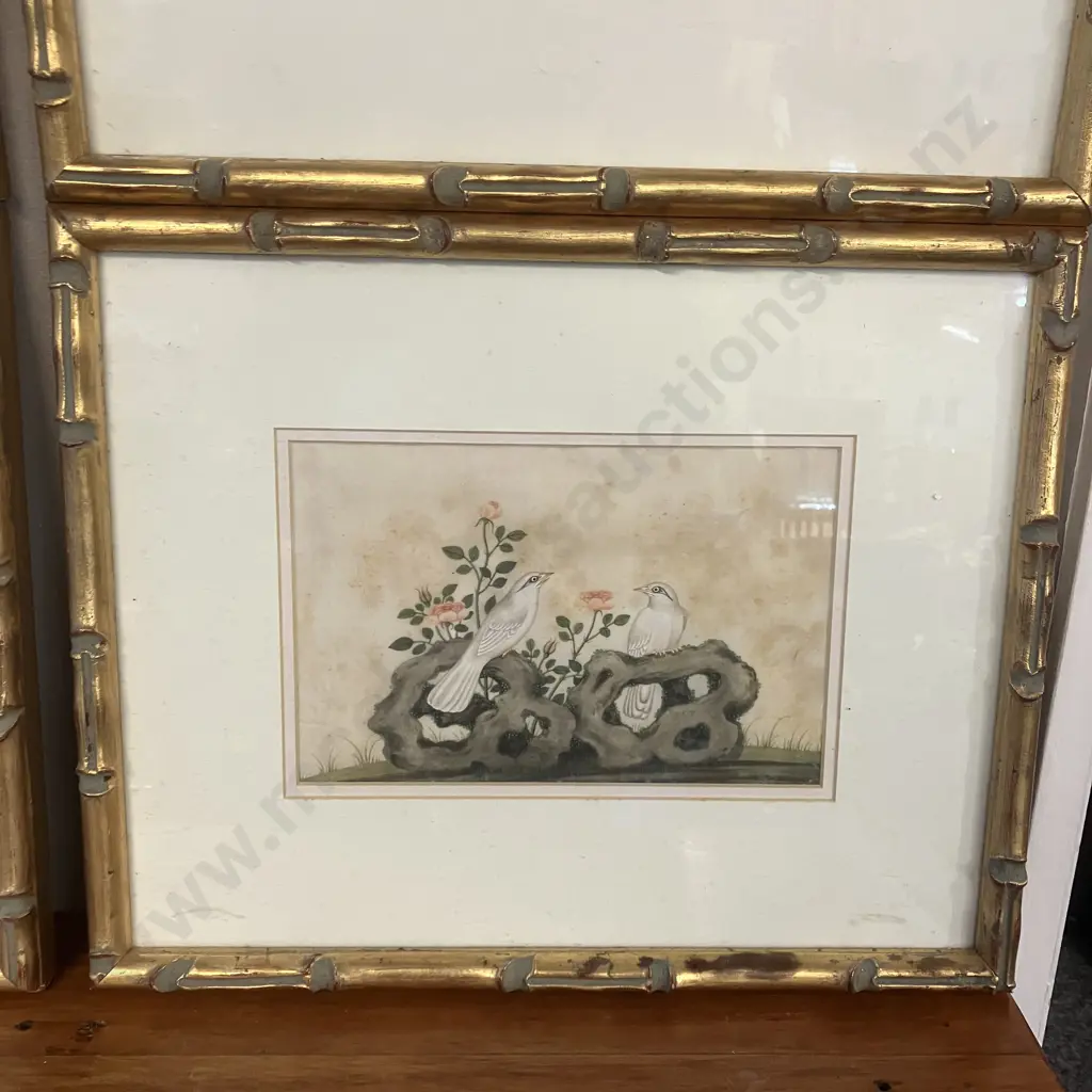 Set of Four Canton Paintings On Pith Paper - Pairs of Birds & Fauna China, Mid 19th Century? 33 x 41cm (As Found) Image 1++