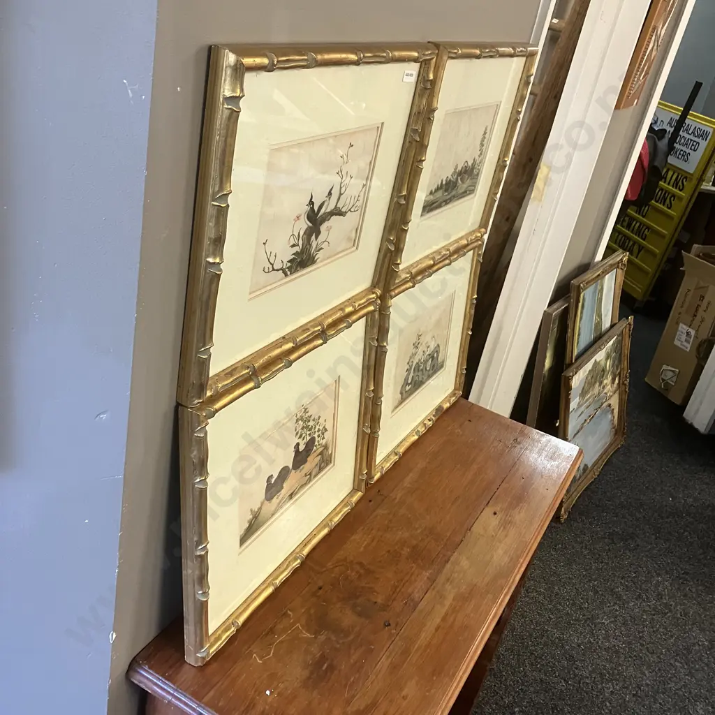 Set of Four Canton Paintings On Pith Paper - Pairs of Birds & Fauna China, Mid 19th Century? 33 x 41cm (As Found) Image 1++