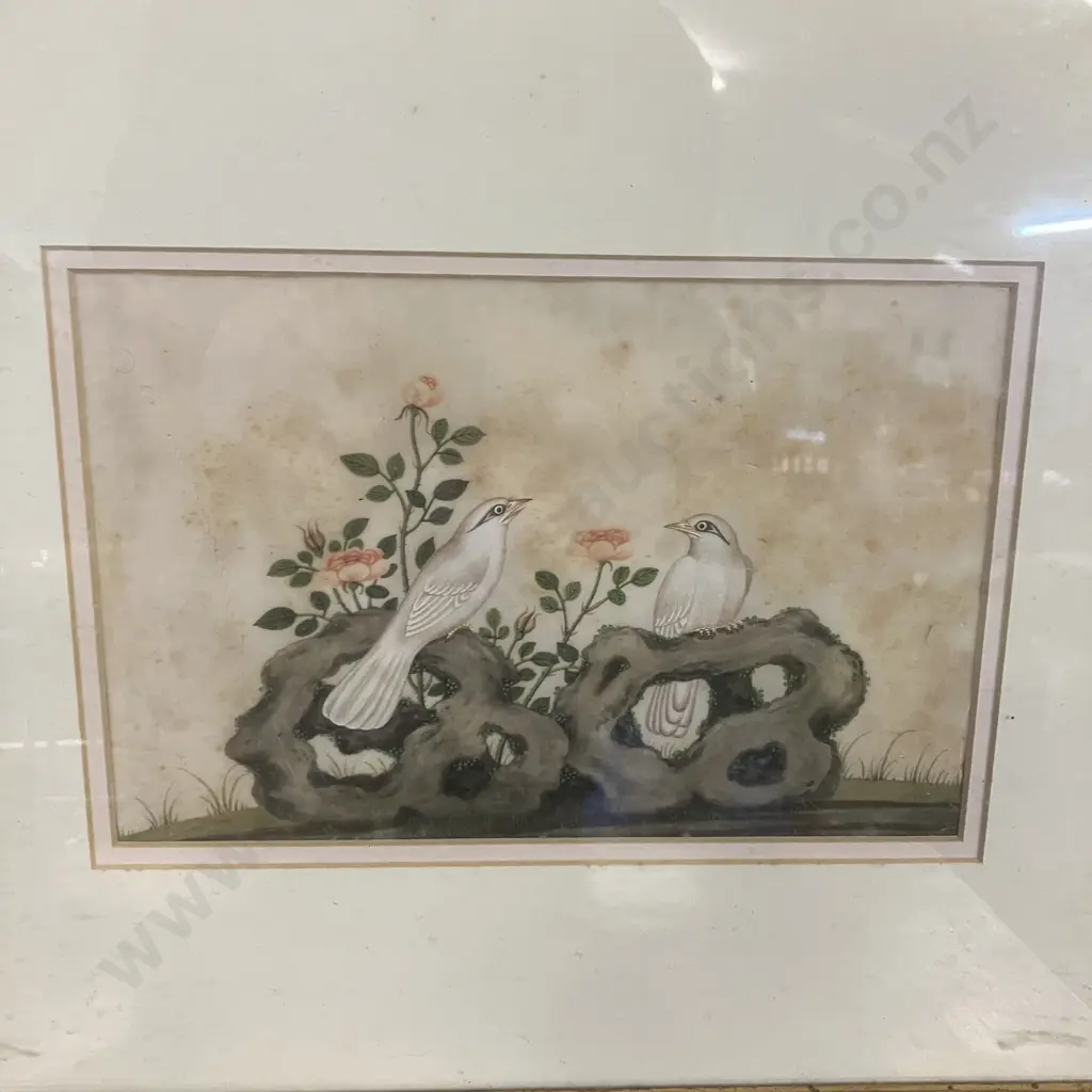 Set of Four Canton Paintings On Pith Paper - Pairs of Birds & Fauna China, Mid 19th Century? 33 x 41cm (As Found) Image 1++