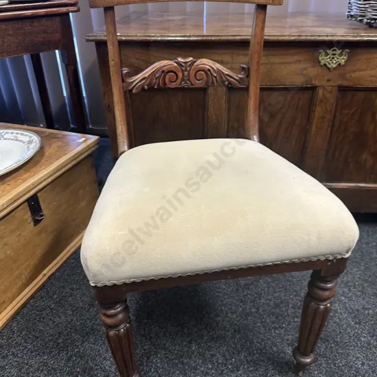 Vintage Carved Curved Back Dining Chair Cream Upholstered Seat