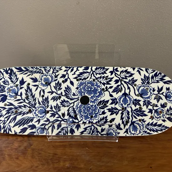 Vintage Blue & White Ceramic Meat Drainer H14, W39cm.
