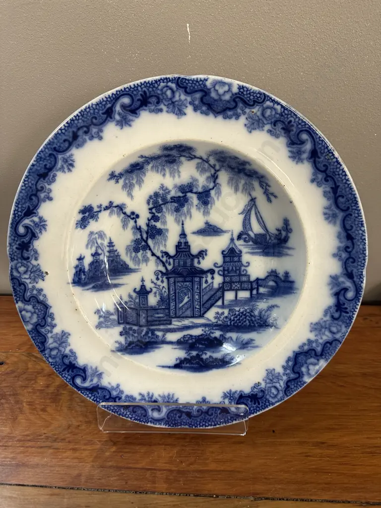 Vintage Dillwyn & Co Blue & White Whampoa Bowl Dia27.5 Image 1++