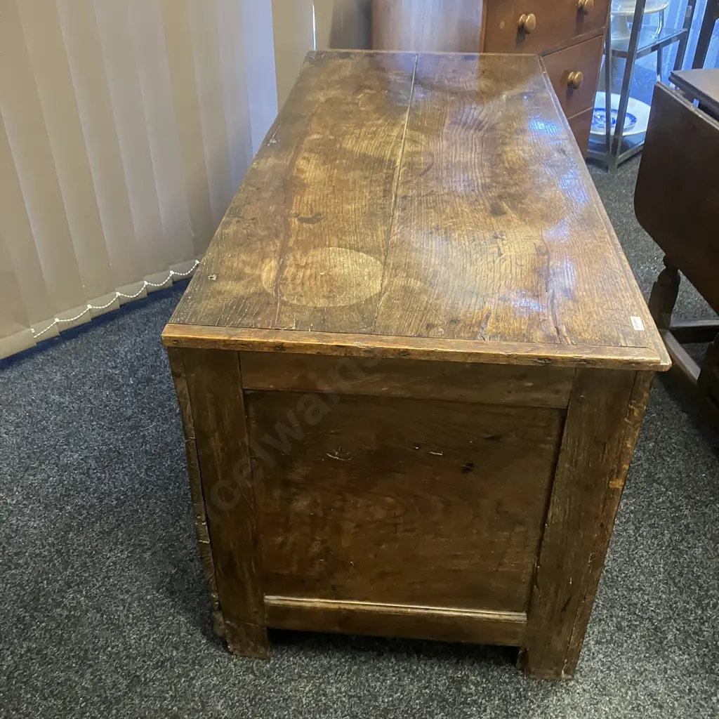 Antique Oak Four Panel Coffer. H66 W139.5 D60.5cm Image 1++