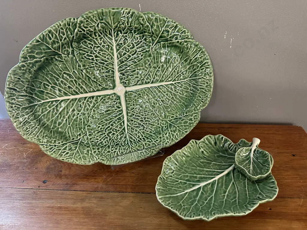 Portuguese Ceramic Bordallo Pinheiro Cabbage Oval Serving Platter & Appetiser Serving Dish (as found) Image 1++