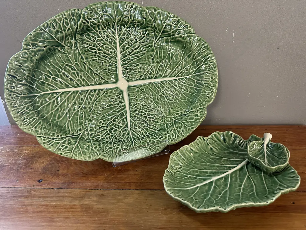 Portuguese Ceramic Bordallo Pinheiro Cabbage Oval Serving Platter & Appetiser Serving Dish (as found) Image 1++