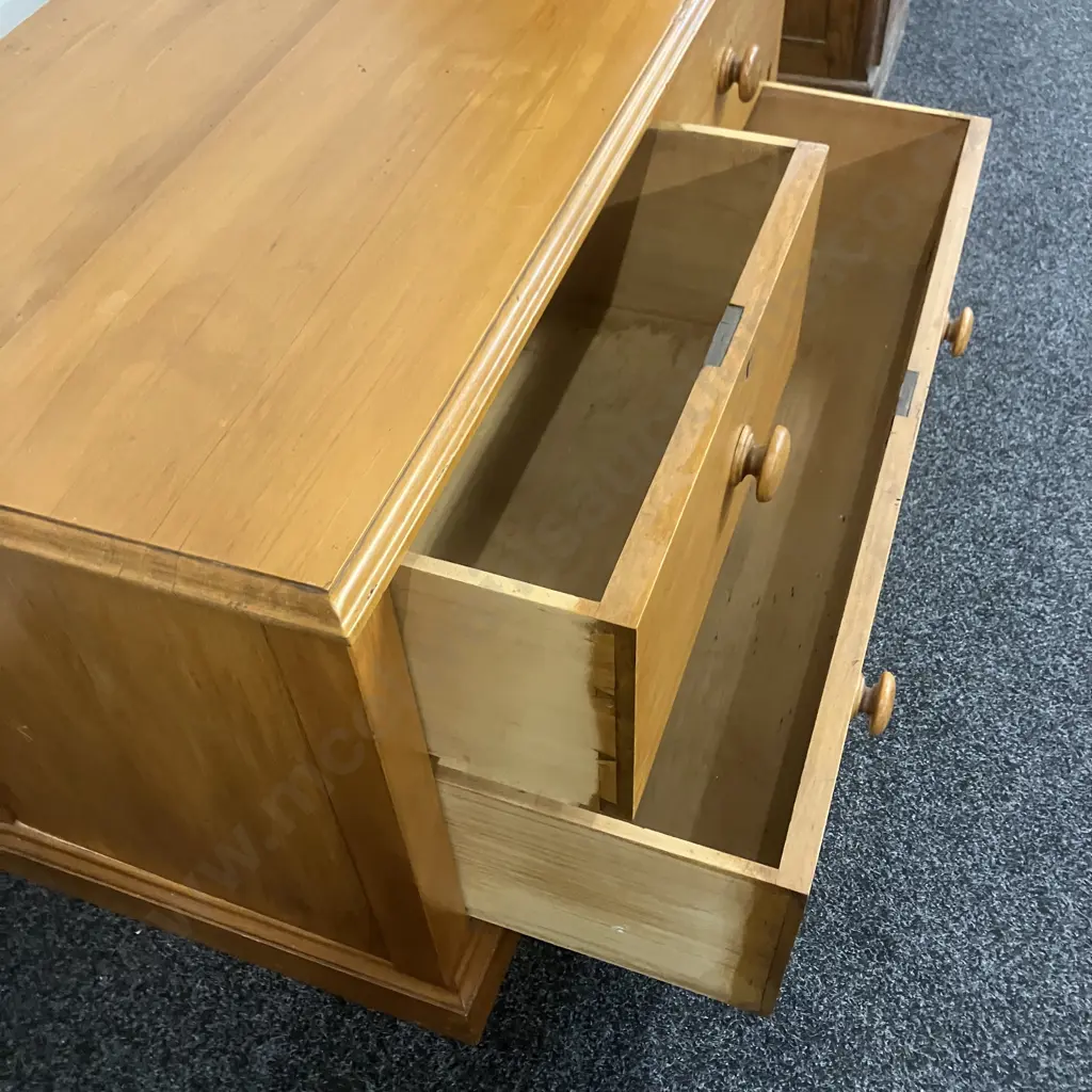 Kauri 3 Drawer Chest, Tongue & Groove Back. H66 W114 D53cm Image 1++
