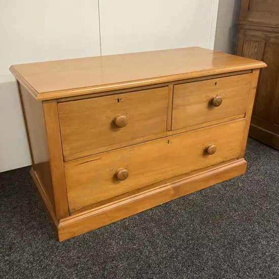 Kauri 3 Drawer Chest, Tongue & Groove Back. H66 W114 D53cm