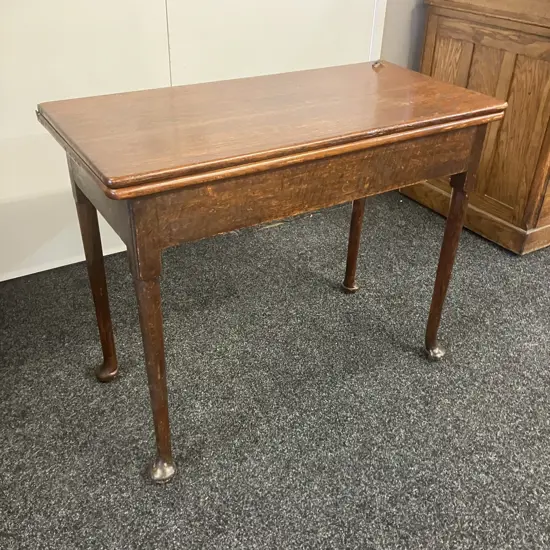 Antique George II Period Oak Fold-over Games Table. H71 W45 / 90 D92cm (As Found)