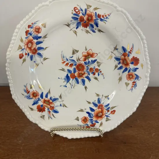 Antique Early 19th C Derby Porcelain Plate In An Imari Pattern Floral Sprig Dia26cm.