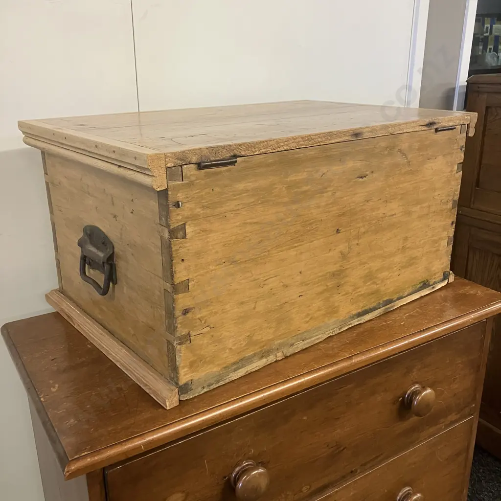 Antique Pine Dove Tailed Chest. H32 W66 D43.5cm Image 1++