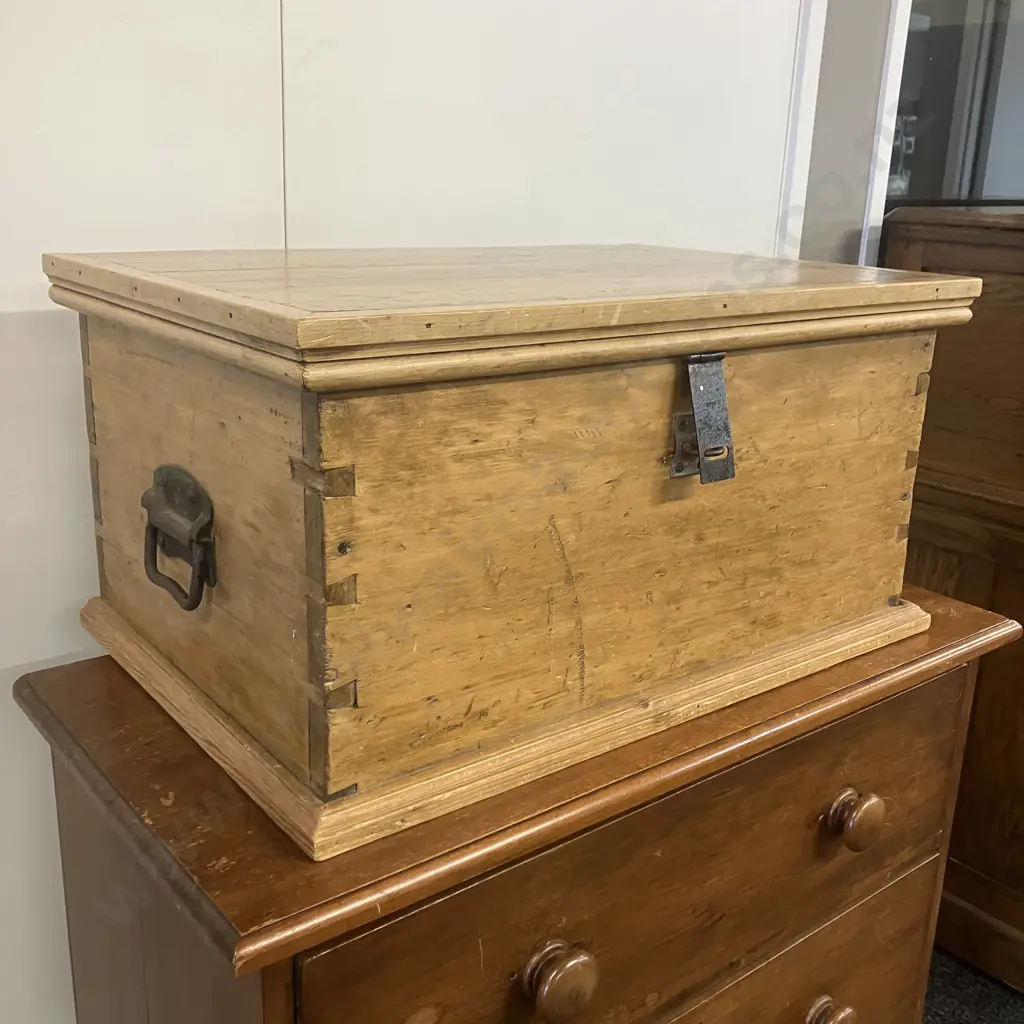 Antique Pine Dove Tailed Chest. H32 W66 D43.5cm Image 1++