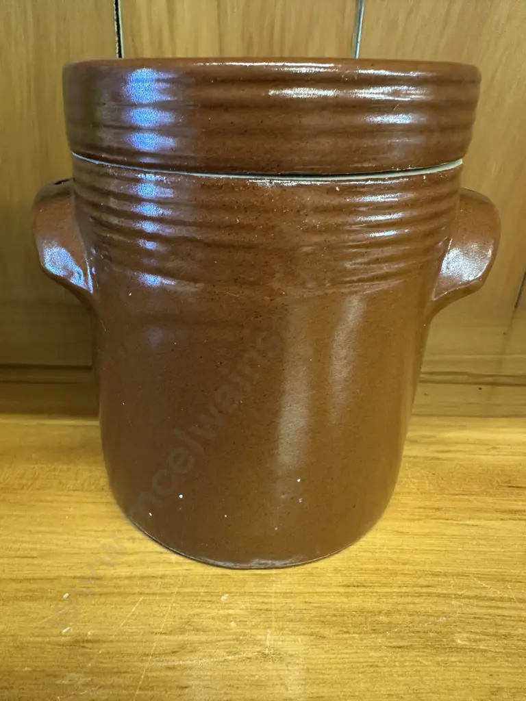 Vintage Pottery Condiments Stoneware Jar With Lid. H15cm Image 1++