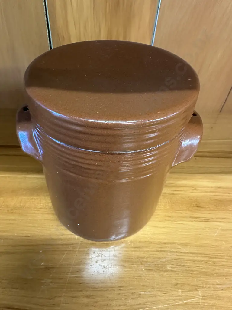 Vintage Pottery Condiments Stoneware Jar With Lid. H15cm Image 1++