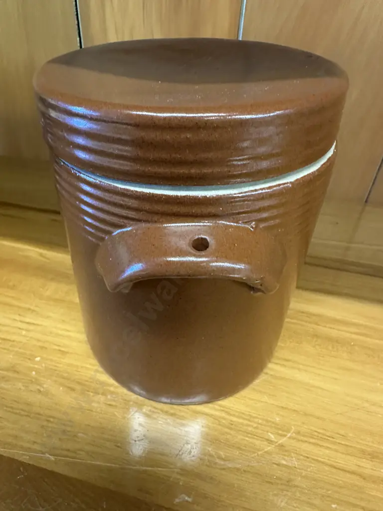 Vintage Pottery Condiments Stoneware Jar With Lid. H15cm Image 1++
