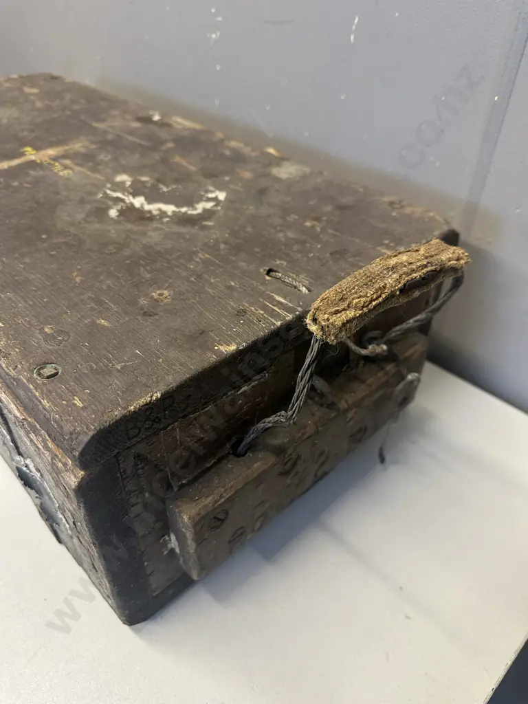 Vintage Wooden Military Ammunition Box H19 W70 D32cm. Image 1++