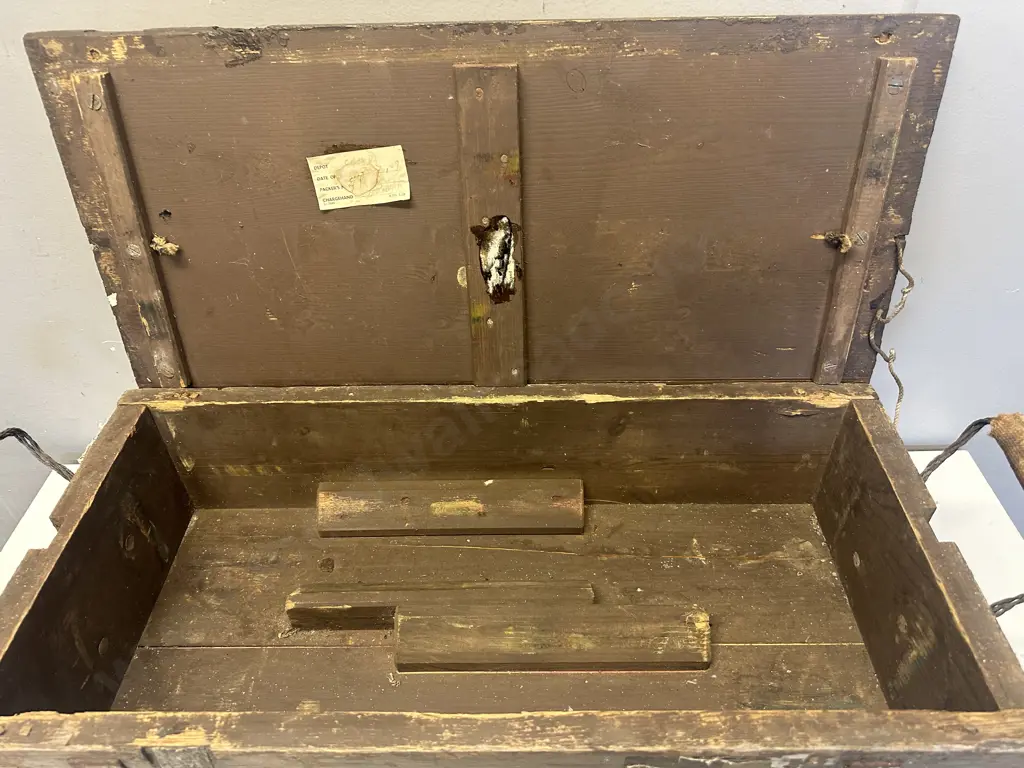 Vintage Wooden Military Ammunition Box H19 W70 D32cm. Image 1++