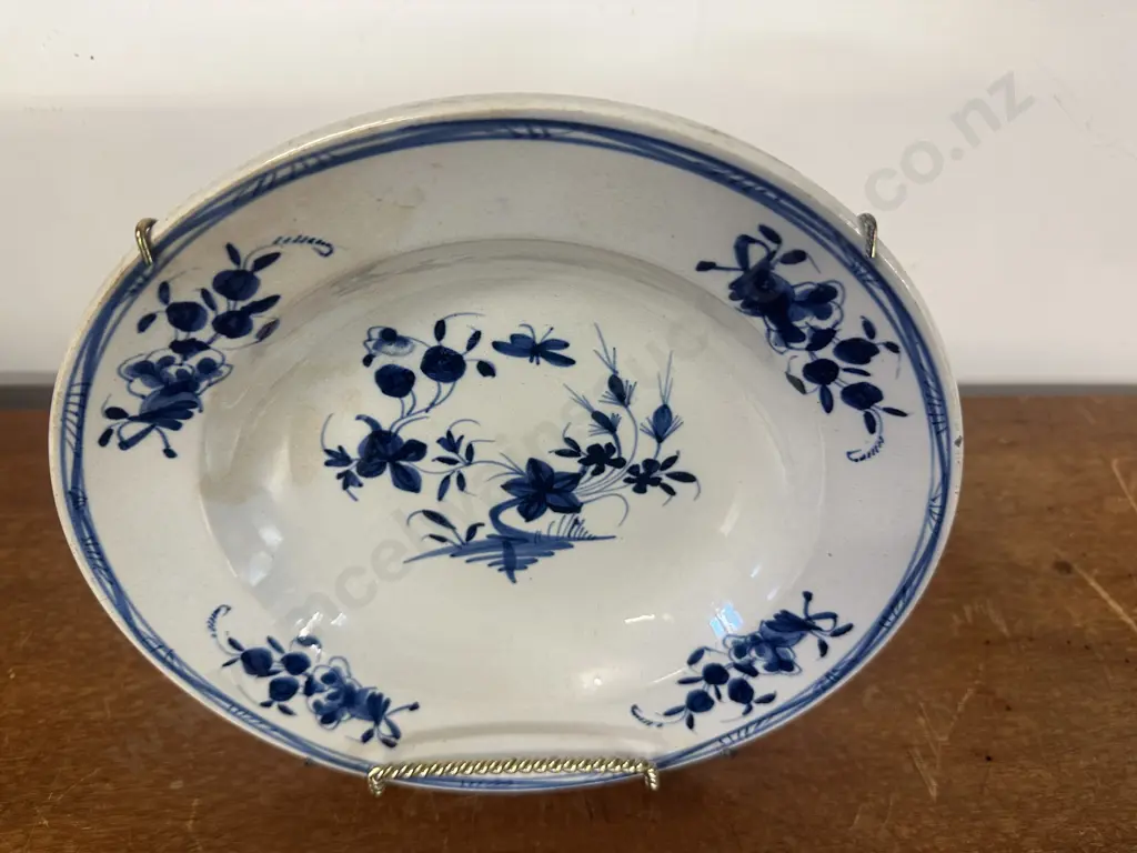 Antique Rare 18th C Derby English Porcelain Blue & White Floral Plate Dia23.5cm. Image 1++