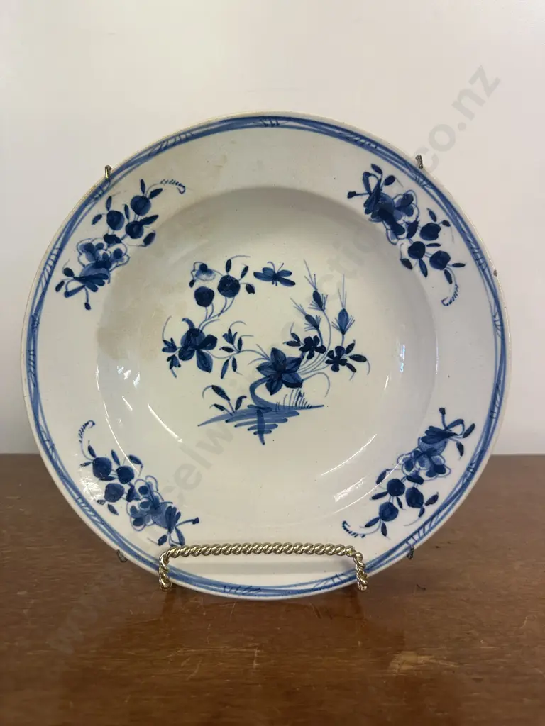 Antique Rare 18th C Derby English Porcelain Blue & White Floral Plate Dia23.5cm. Image 1++