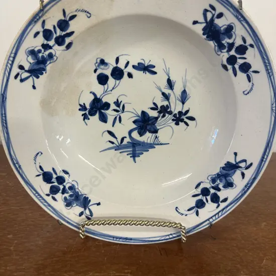 Antique Rare 18th C Derby English Porcelain Blue & White Floral Plate Dia23.5cm.