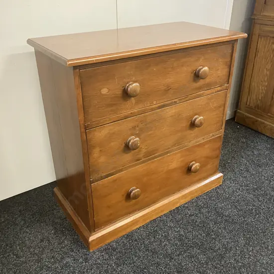 Antique Mahogany 3 Drawer Chest. H83 W83 D41cm