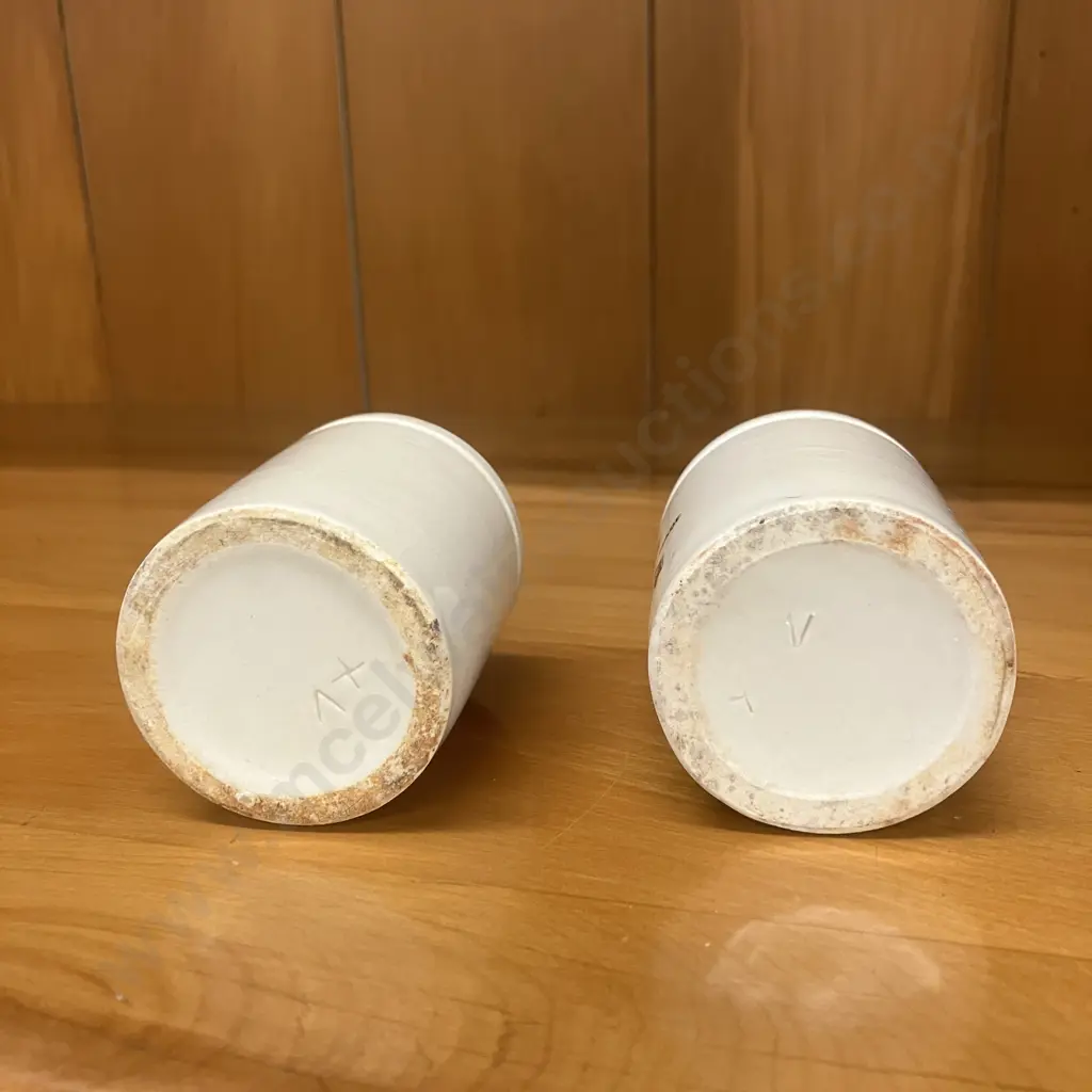 Antique Edwardian "J.Sainsburys Potted Meat" Ironstone Counter Jars. 6 x 5cm Image 1++