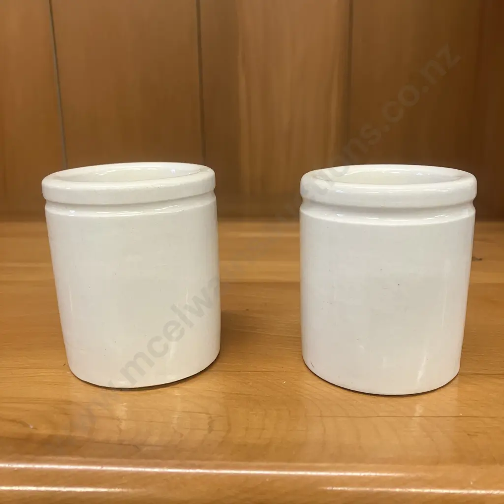 Antique Edwardian "J.Sainsburys Potted Meat" Ironstone Counter Jars. 6 x 5cm Image 1++