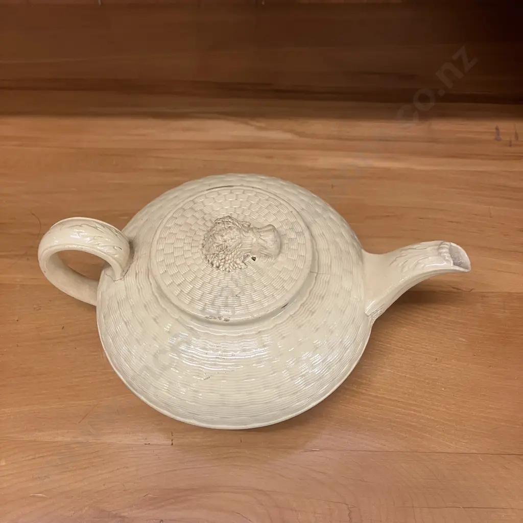 Antique Stoneware Cane Wedgwood Teapot With Wheat Bushel Finial c1815 / 25. (As Found). 9 x 20.5cm Image 1++