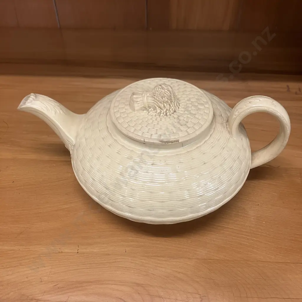 Antique Stoneware Cane Wedgwood Teapot With Wheat Bushel Finial c1815 / 25. (As Found). 9 x 20.5cm Image 1++